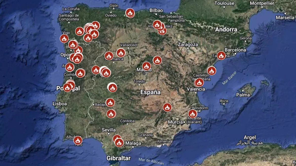 Incendios y cambio climático: Incendios ahora mismo en España