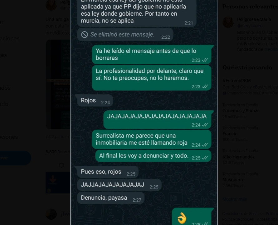 Una inmobiliaria de Murcia desprecia a una clienta tildándola de "roja" por exigir el cumplimiento de la ley de vivienda