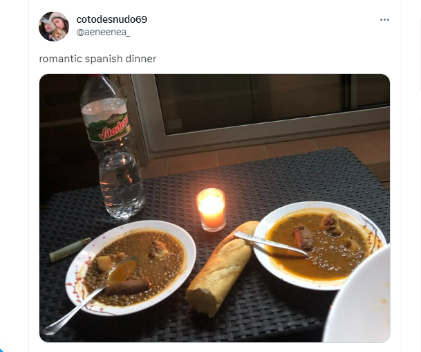 Publica una "cena romántica española" en Twitter y se arma un auténtico revuelo